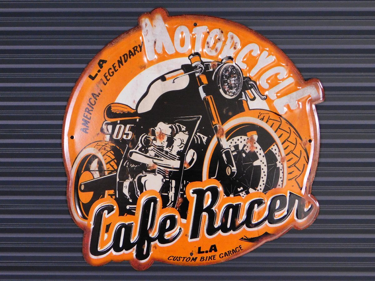 【Cafe Racer・バイク】※《エンボスメタルサイン》 アメリカン雑貨 エンボス看板 ブリキ看板 141拍卖
