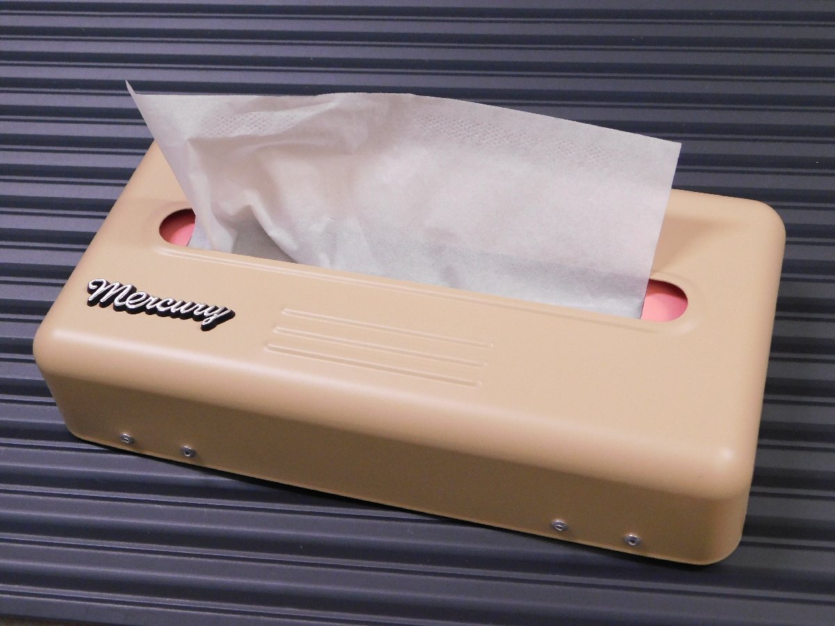 【MERCURY・マーキュリー】※《ブリキ2WAYティッシュボックス / アイボリー》 (ME010931) 壁掛け ブリキ製 ビンテージ拍卖