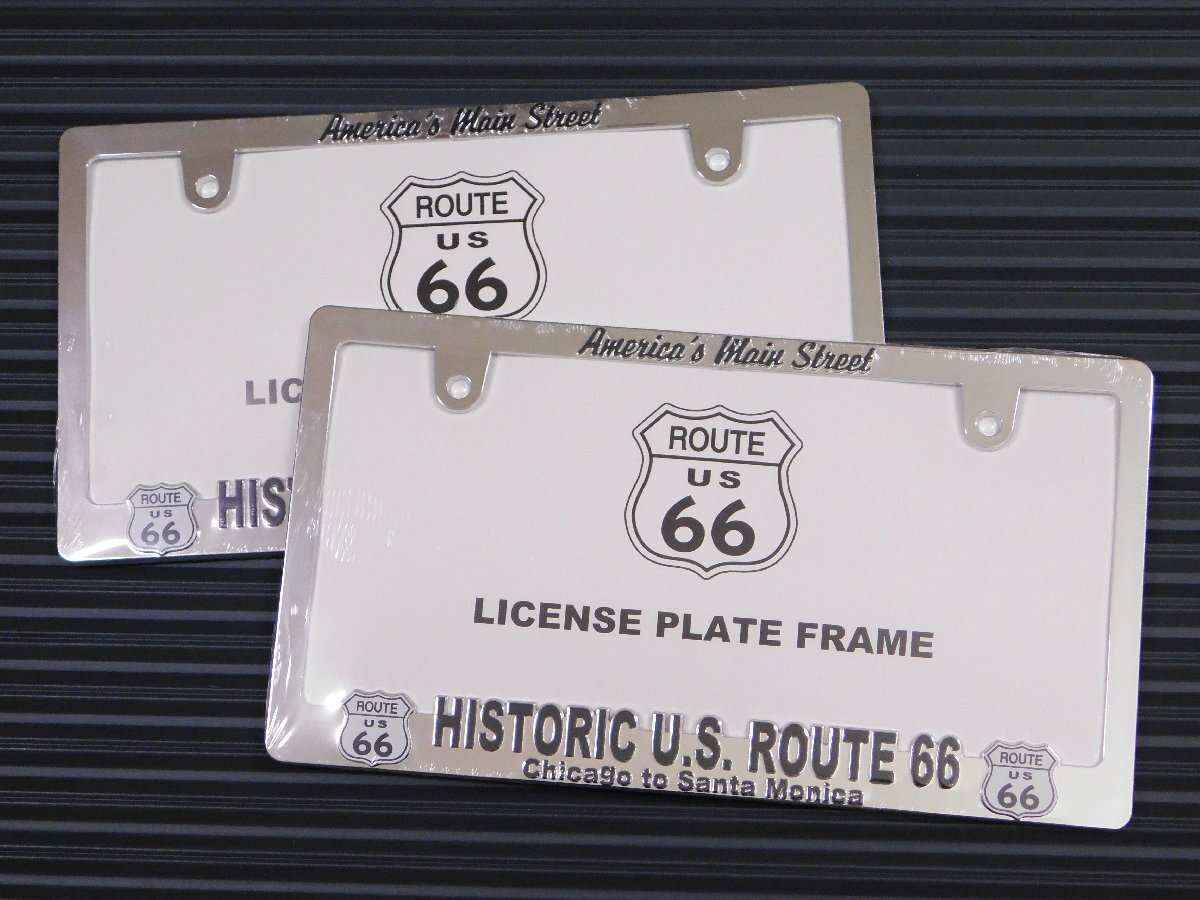 ◆送料無料◆【R66・ルート66】※《ライセンスプレートフレーム / クローム2枚セット》 新基準対応 ROUTE66拍卖