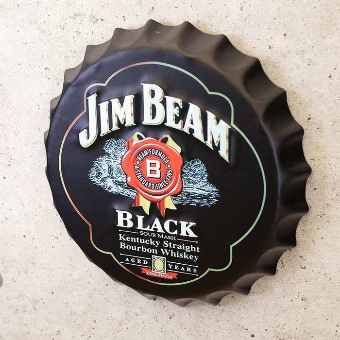 【JIM BEAM BLACK・ジムビーム ブラック】※《ビアーキャップエンボスプレート》 アメリカン雑貨 メタルサイン ブリキ看板 140拍卖