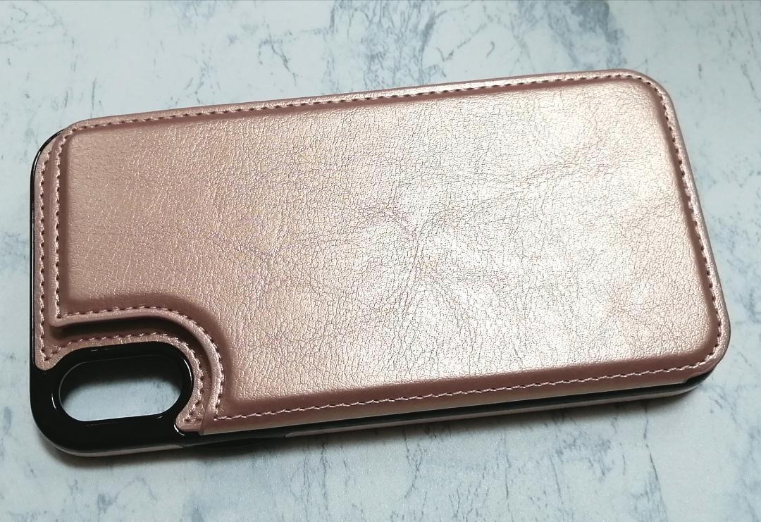 送料込み iPhoneXR用 カバー シンプル 背面手帳型 カードポケット ピンクゴールド拍卖