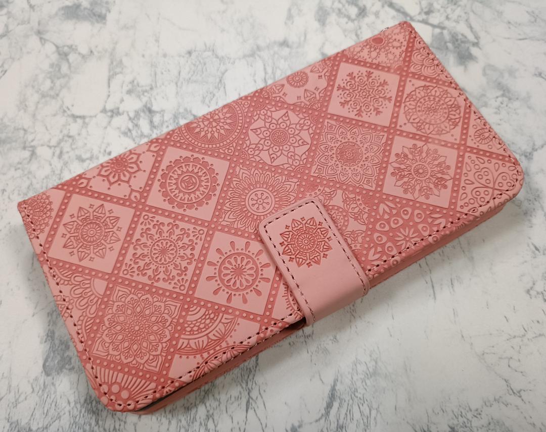 送料込み グーグル Pixel7 用 手帳型 ケース 浮き彫り調 アラベスク ピンク拍卖