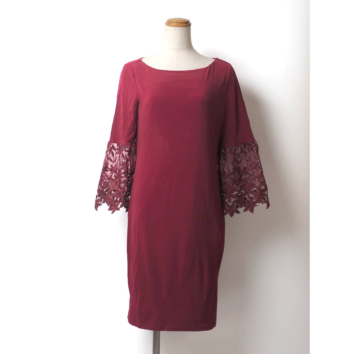 ☆新品☆IVANKA TRUMP☆イバンカトランプ★袖オーガンジーワンピース☆サイズ XS☆マルーン拍卖