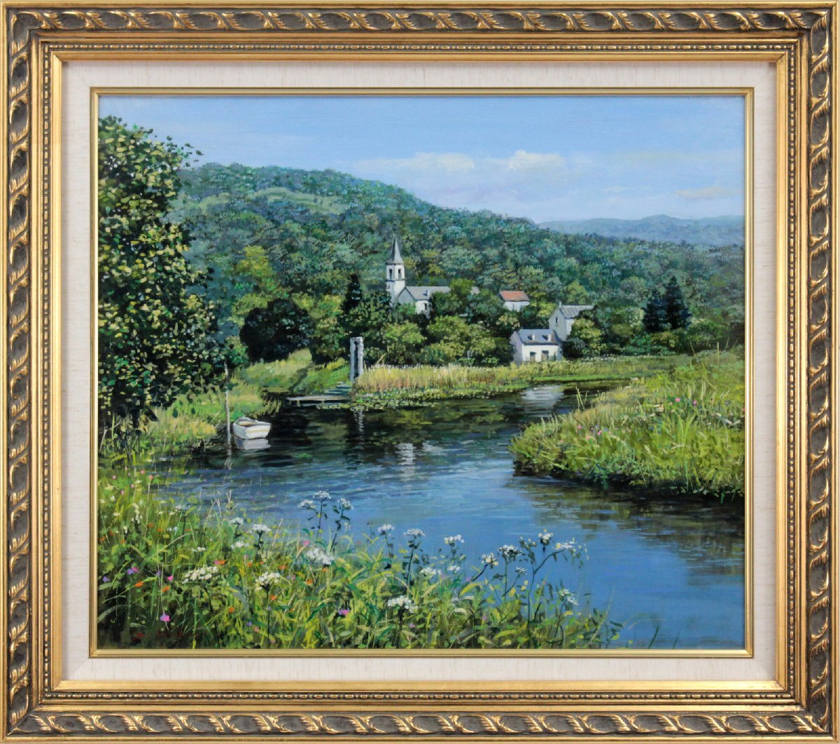 吉本哲 「ソバの花咲く小川」 油絵・油彩画 絵画 - 北海道画廊拍卖