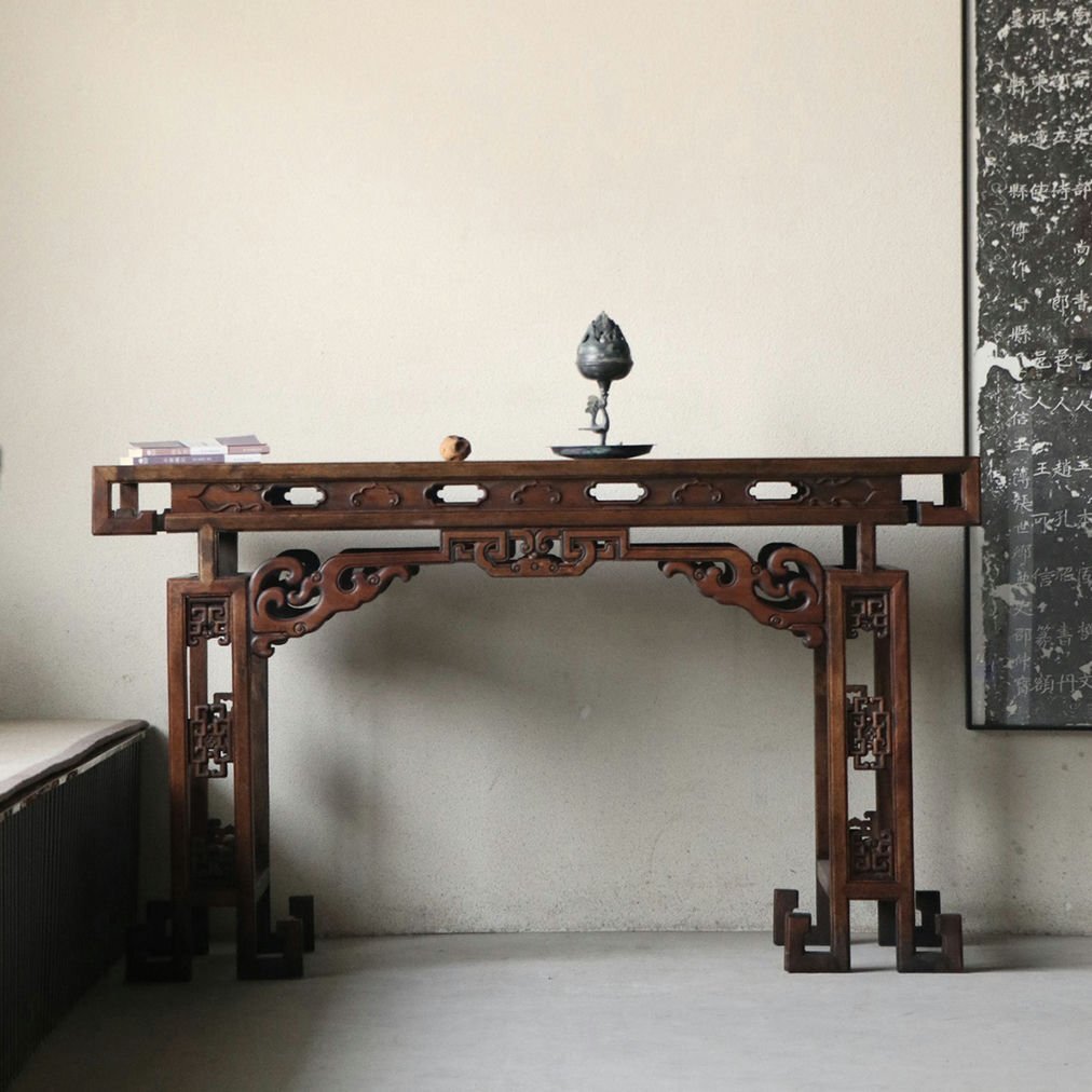 ■観心・時代旧蔵■K1225清時代 花梨木琴几 卓 花梨木細密彫 超絶技巧 高手すり 旧蔵家具 珍品旧蔵 古家具拍卖