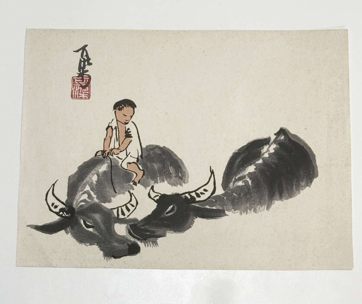 詳細不明 李可染 Li Keran 中国書画 絵画 印刷複製品 紙本 古美術 中国美術 本紙サイズ:縦幅約24cm×横幅33cm拍卖