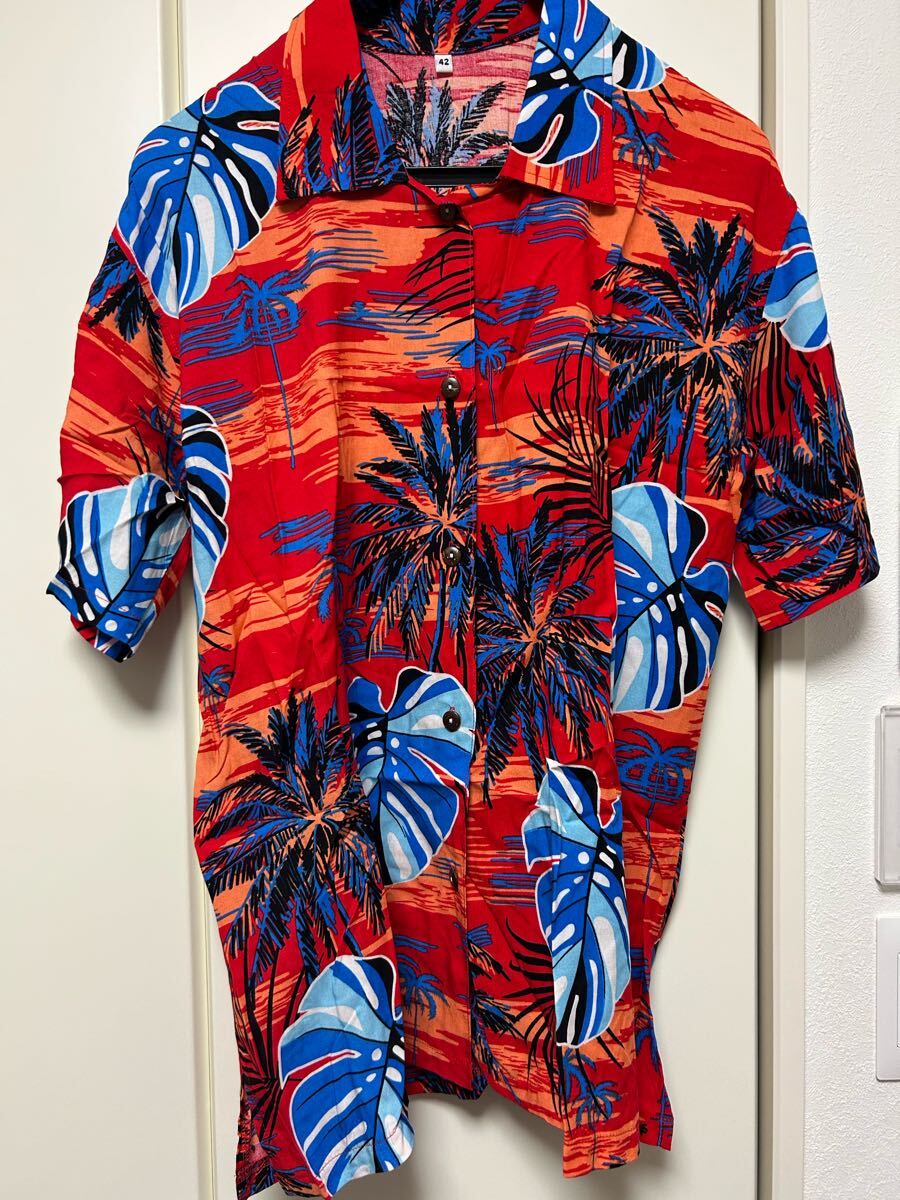 新品未使用 アロハシャツ 赤 タイ ソンクラン 半袖拍卖