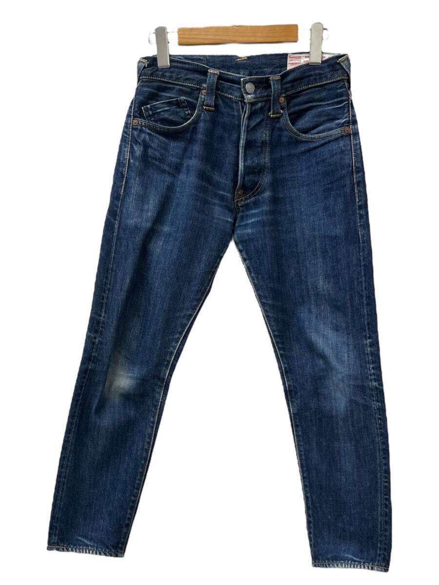 EVISU (エヴィス) デニムパンツ 2000T センターループずれ ボタンフライ レザーパッチ 赤耳 テーパード 28×32 ネイビー メンズ/025拍卖