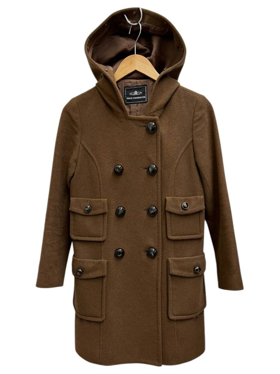 GRACE CONTINENTAL (グレースコンチネンタル) ウールコート フード付き カシミヤ混 日本製 36 ブラウン レディース/025拍卖