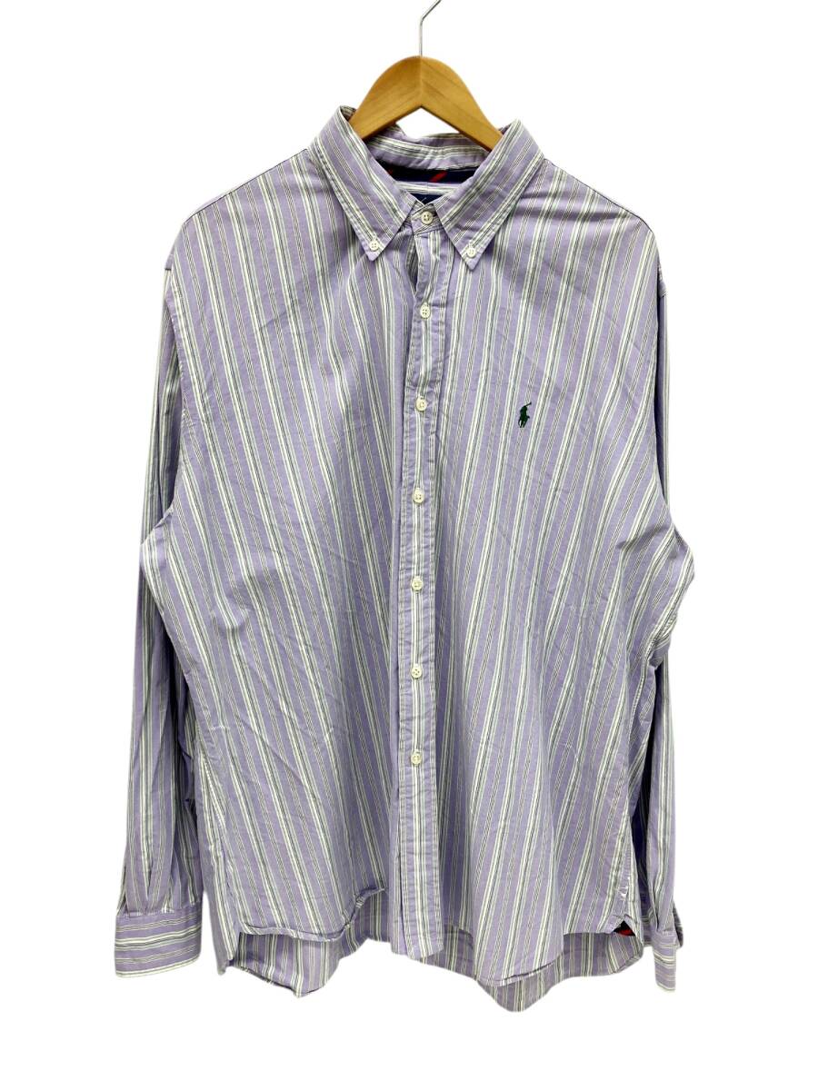 RALPH LAUREN (ラルフローレン) CUSTOM FIT 古着 ストライプ ボタンダウン 長袖シャツ ワンポイント刺 XXL パープル メンズ/028拍卖