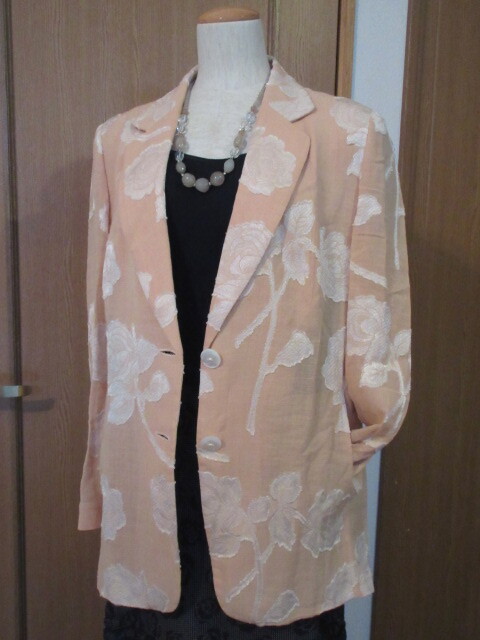 E)■日本製ブランド品■【Yukiko Hanai ユキコ ハナイ】■フロッキー織り生地/麻24%綿アセ■涼しくてエレガントなサマージャケット■拍卖