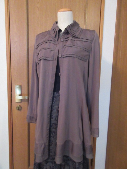 Y)■【リーブル liblre】■異素材コラボ!布ポリ/ニット綿95%■4枚デザイン襟&胸元/袖口/裾段差タックデザイン!■スプリングコート拍卖