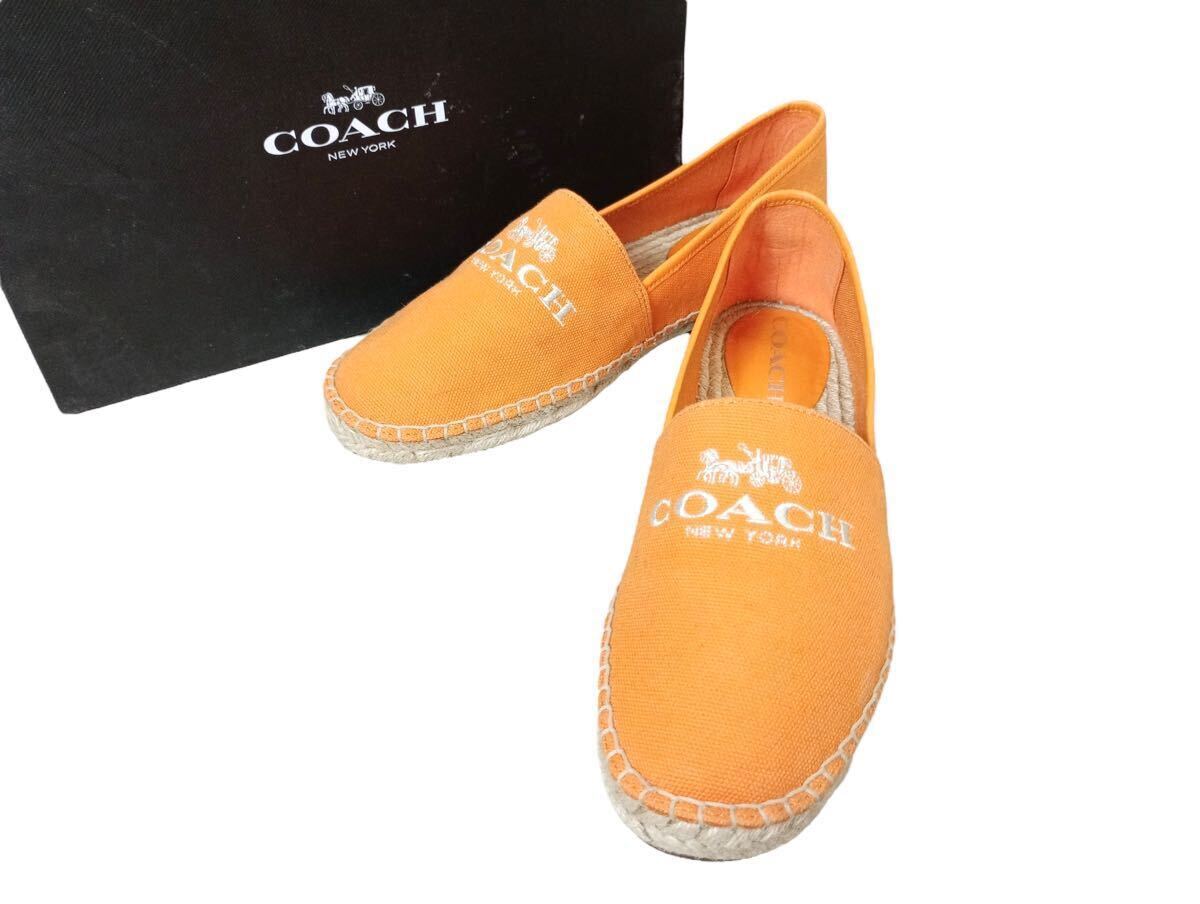 (D) COACH コーチ ロゴ刺繍 エスパドリーユ スリッポン 36 オレンジ キャンバス シューズ (ma)拍卖