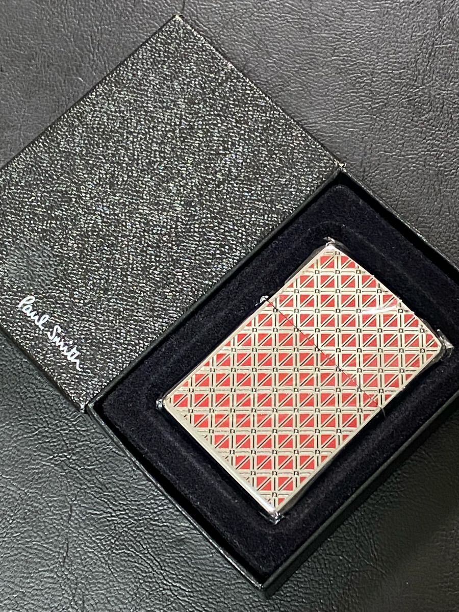 zippo ポールスミス レッド 2面加工 希少モデル 2006年製 Poul Sumith シルバーインナー 2006年製 専用ケース 保証書付き拍卖