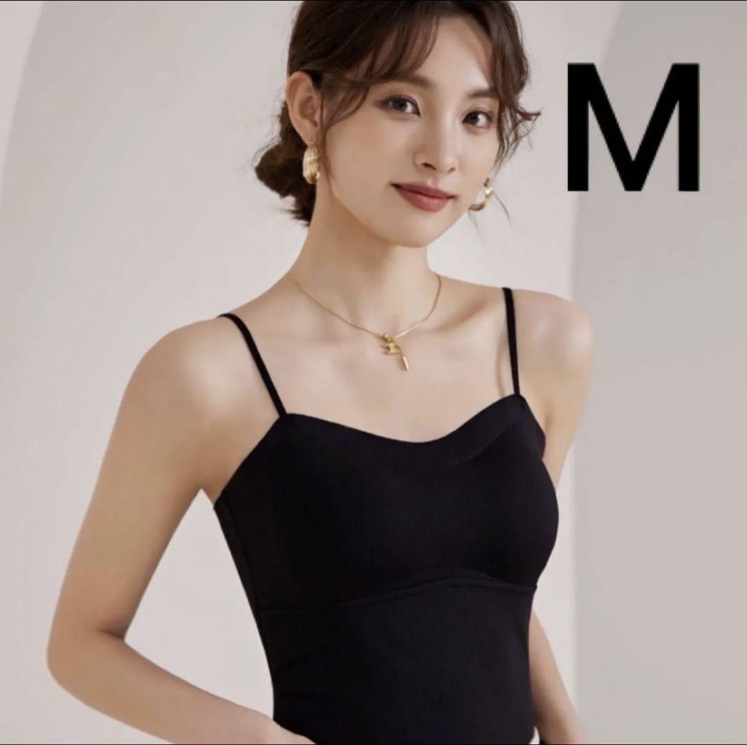 カップ付きキャミソール シームレスブラキャミ Mブラック拍卖