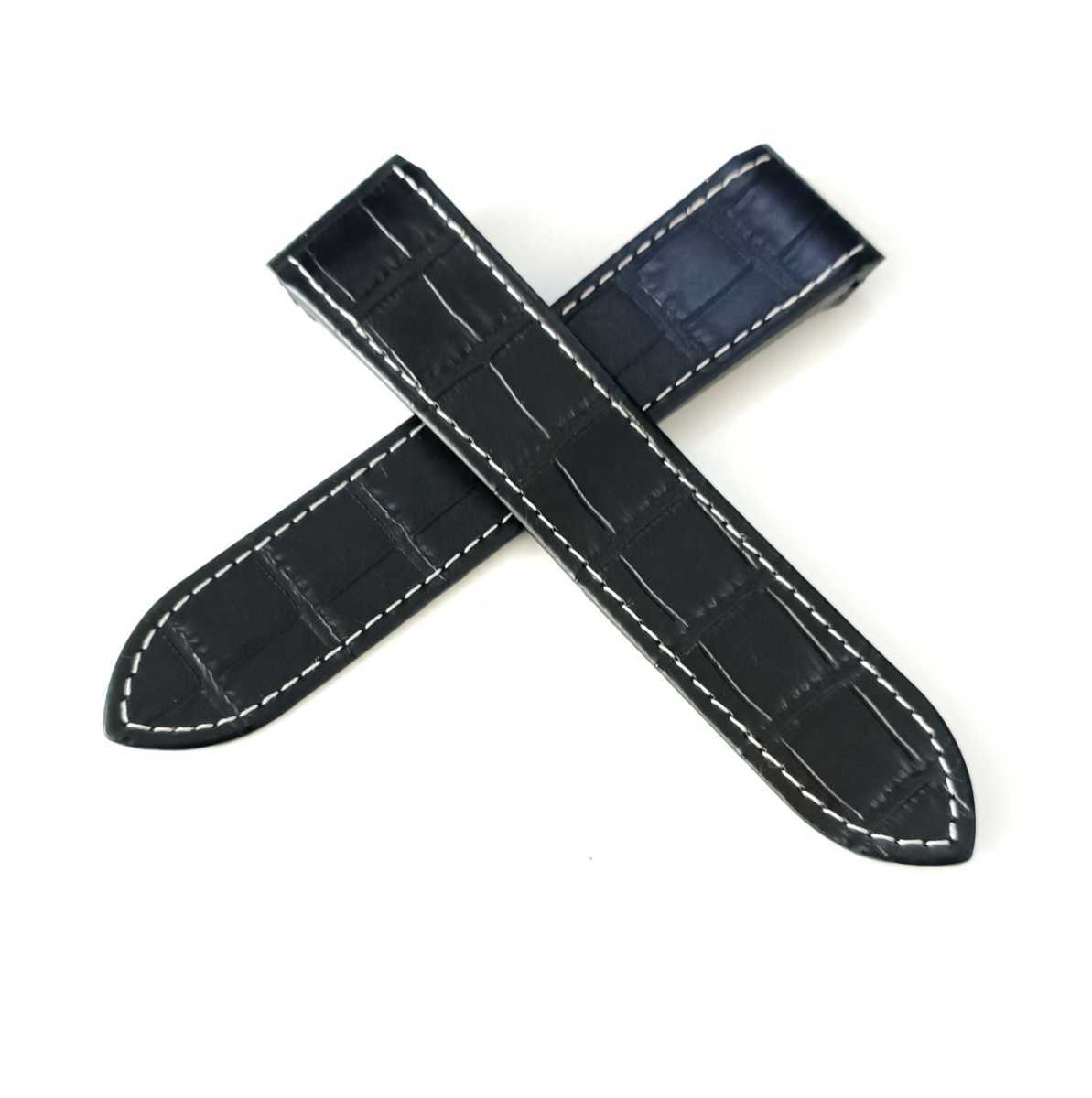 23mm 腕時計 レザー 革 ベルト ブラック×ホワイトステッチ 黒×白 【対応】カルティエ サントス100 Cartier拍卖