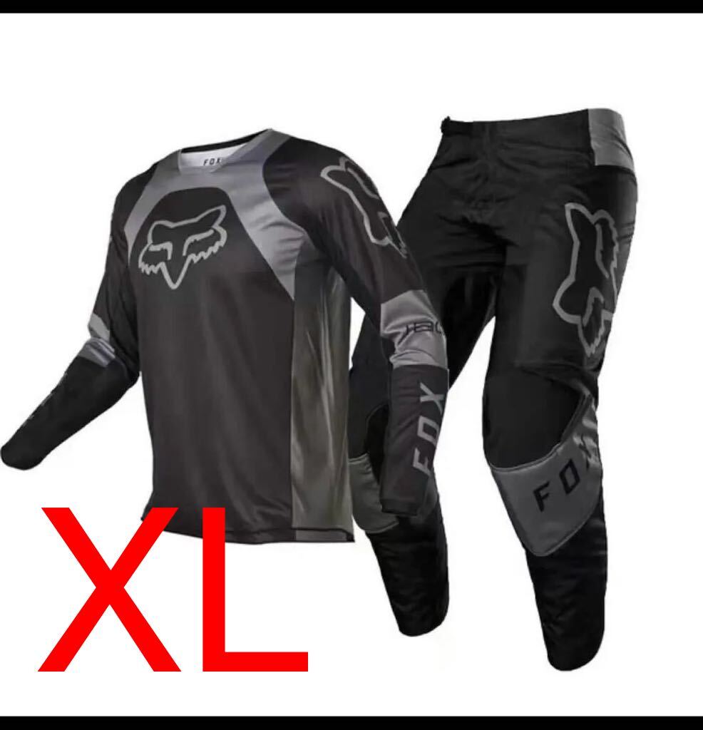 モトクロスジャージ 上下セット 長袖 バイク用 オフロードジャージ グレー XL拍卖