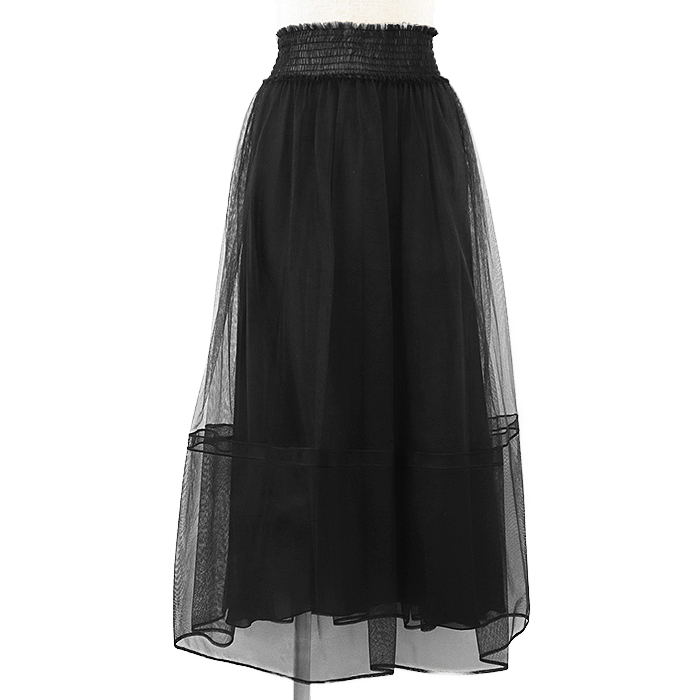 【極美品】Christian Dior クリスチャンディオール スカート シアー チュール ロング丈 ボトムス ライナー付属 レディース 38 黒 仏製拍卖