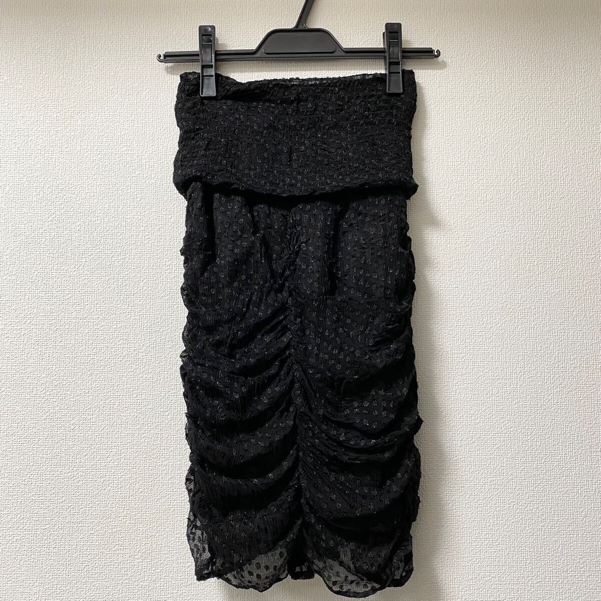 ●未使用● adonisis スカート / アドニシス 黒 ブラック タイト ドット シフォン フリル お姉さん 上品拍卖