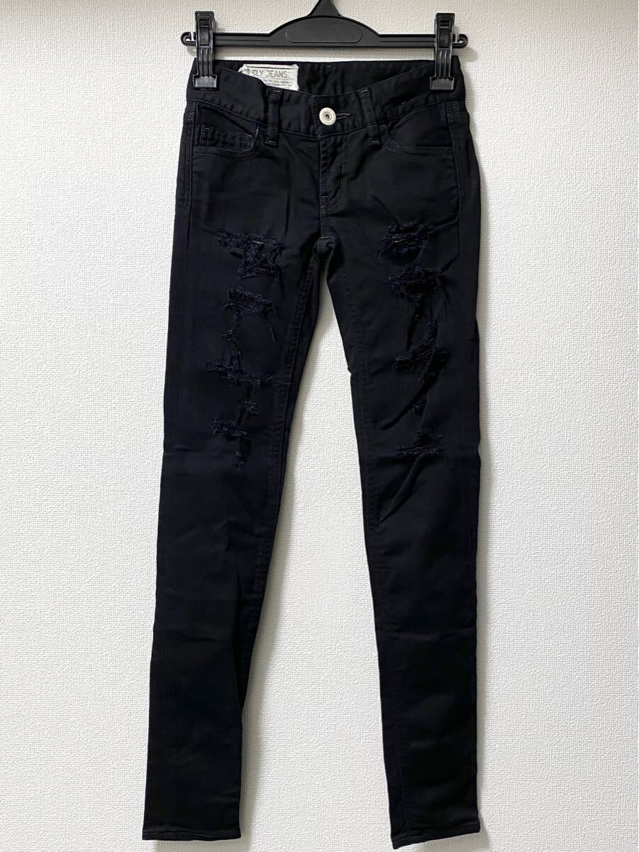 ●未使用● SLY スキニーパンツ / スライ デニム ジーンズ ダメージ 黒 ブラック ゴシック ゴス モード ロック パンク Y2K拍卖