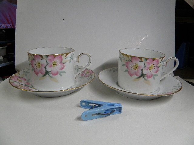 ノリタケ アザレアPATT リプロダクション品2客 ソーサー付 原産国・スリランカ ソーサーに小欠け有り 送600拍卖