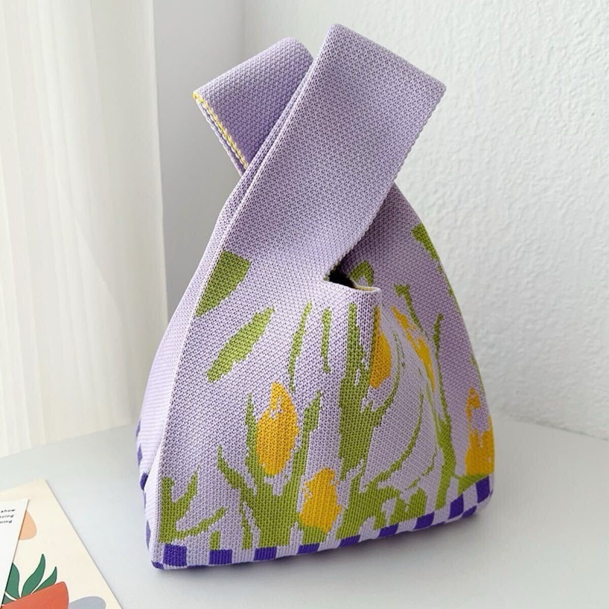 ニット編み ミニバッグトートバッグ レディース ハンドバッグサブバッグ軽量 紫拍卖