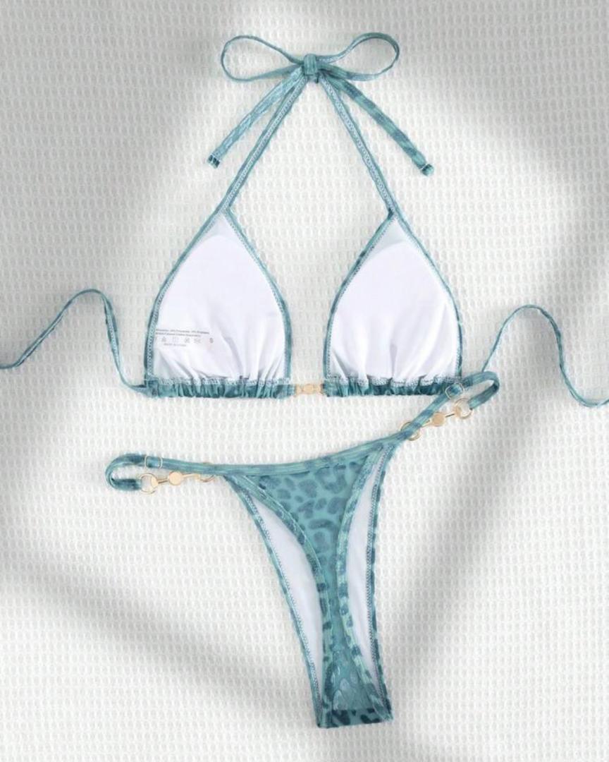 超ブラジリアンビキニ ヒョウ柄×ブルー XS クリーニング済拍卖