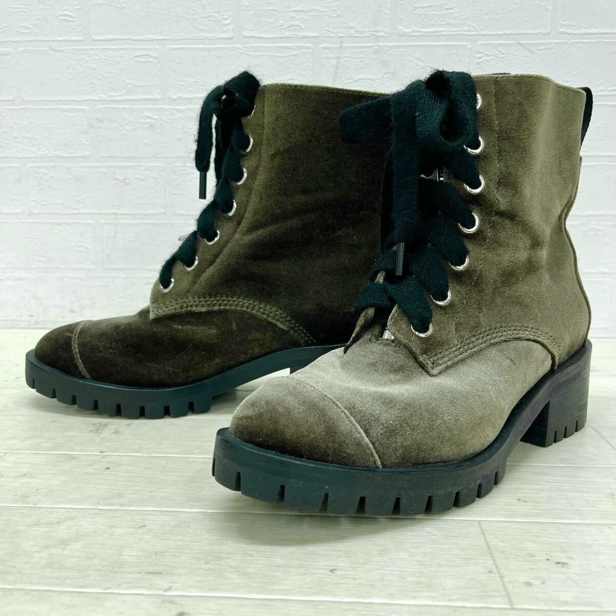 K16★ 3.1 Phillip Lim スリーワンフィリップリム ショートブーツ ワークブーツ ベロア 40 カーキ レディース フロントジップ拍卖