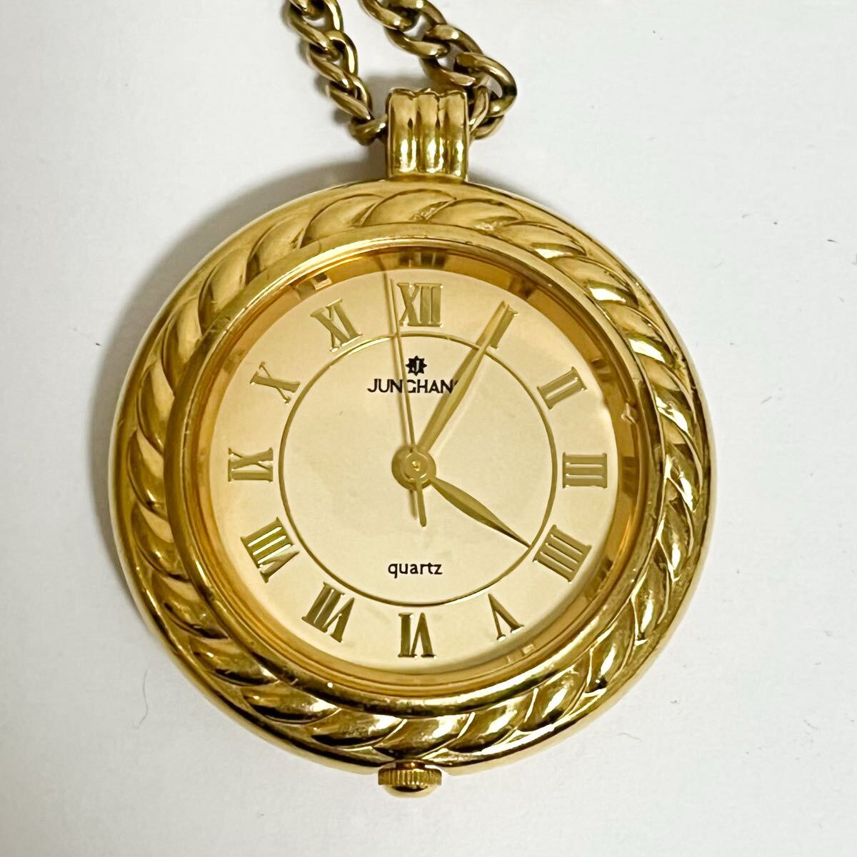 K21★ JUNGHANS JW-533 ユンハンス クォーツ ペンダントウォッチ ネックレス 3針 時計 ゴールド レディース拍卖