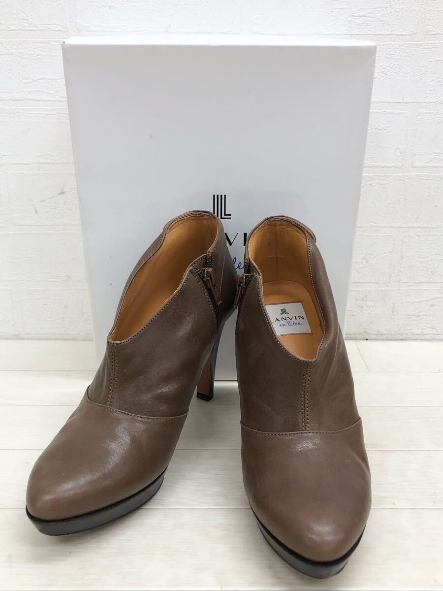 M5〓 ②LANVIN en Blue ランバン オン ブルー ショートブーツ レディース サイズ23.5 ダークブラウン ヒールブーツ シューズ サイドジップ拍卖