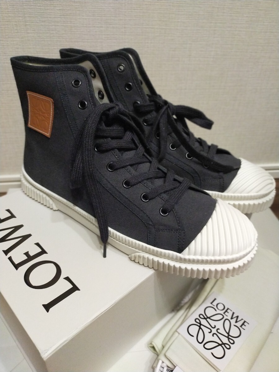 未使用 LOEWE ロエベ スニーカー ハイカット アナグラム パッチロゴ キャンバス ブラック スペイン製 拍卖