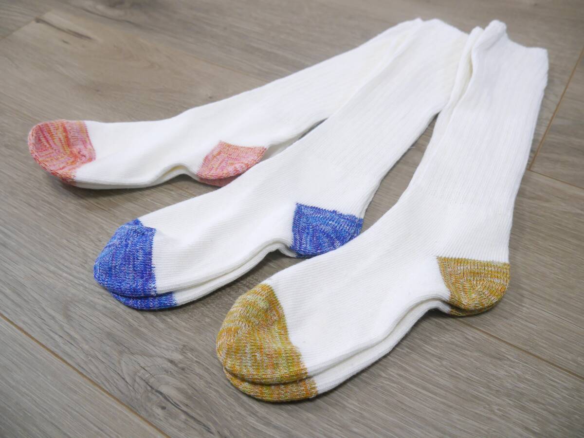 87 未着用品 リブ編みソックス3足組 ゆったり ルーズ マーブルソックス 薄手 ホワイト×カラー ブルー レッド アプリコット 拍卖