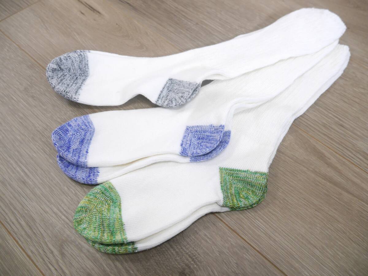 89 未着用品 リブ編みソックス3足組 ゆったり ルーズ マーブル カジュアル 薄手 ホワイト×カラー ブルー ブラック グリーン 日本製拍卖