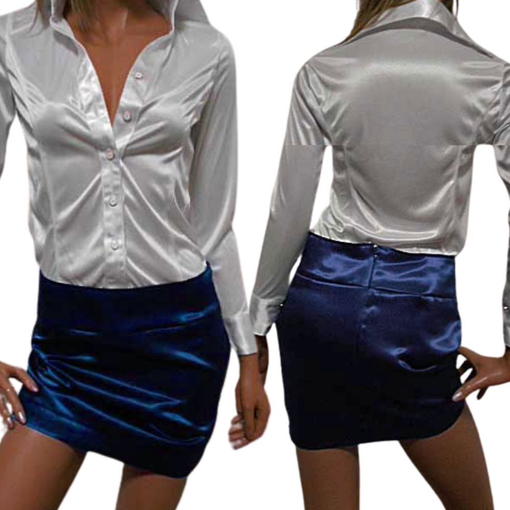 紺 ネイビー サテン マイクロミニスカート 光沢 サテンスカート タイトスカートセクシースカート ミニタイト 日本製拍卖