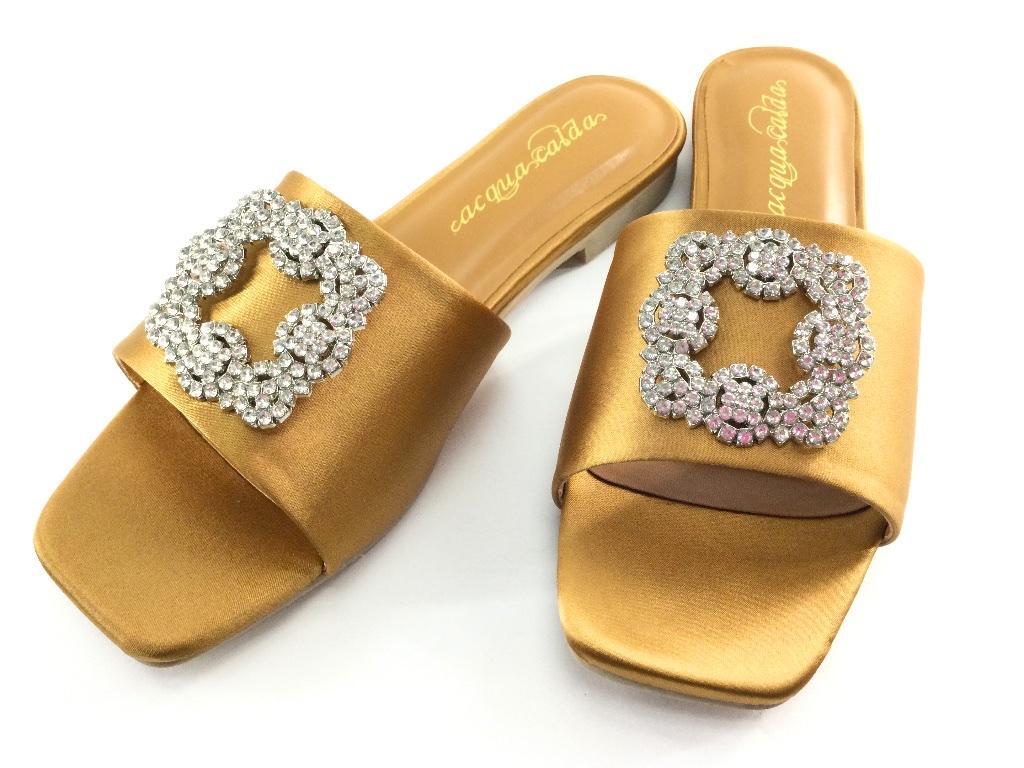 スクエアトゥフラットサンダル ゆったり幅広 バックル付き Lサイズ 24.0~24.5cm ワイズ4E ベージュ 夏拍卖