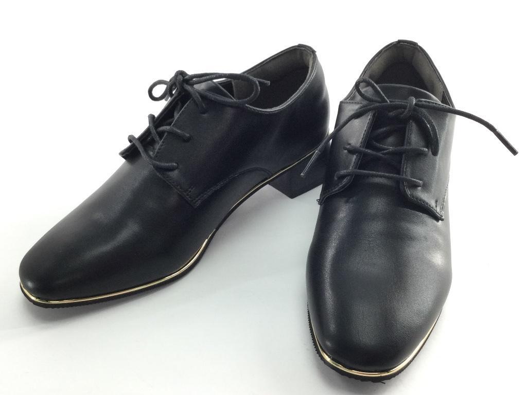 ゴールドラインスクエアトゥレースアップシューズ 低反発中敷 合成皮革 Sサイズ 22.5cm~23.0cm ヒール高4cm ブラック拍卖