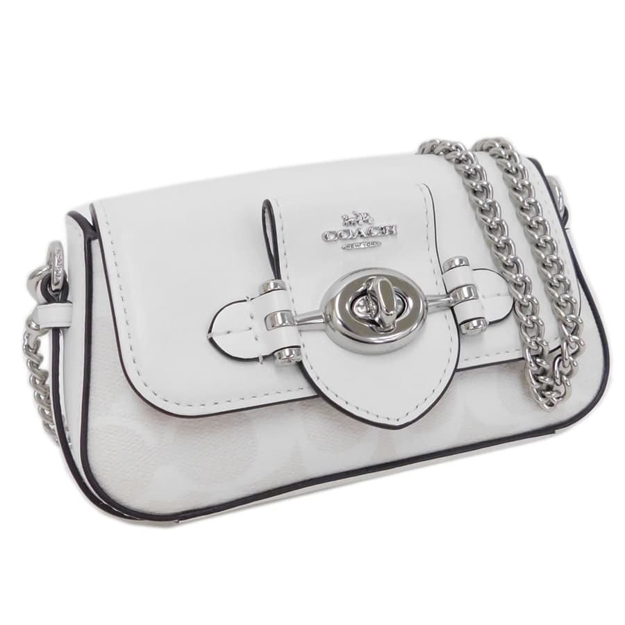 新品同様 コーチ ブリー・ミニ チェーン・ショルダーバッグ CO970 ホワイト系 レザー シグネチャー COACH拍卖