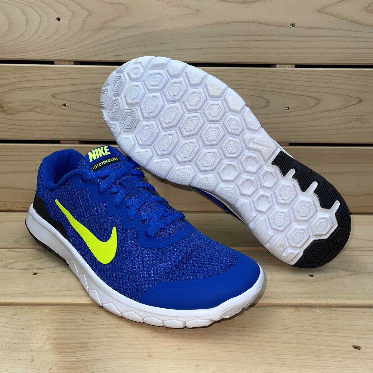ナイキ 25cm フレックス エクスペリエンス NIKE FLEX EXPERIENCE 4 GS ブルー イエロー キッズ レディース ランニング シューズ 青 黄色 **拍卖