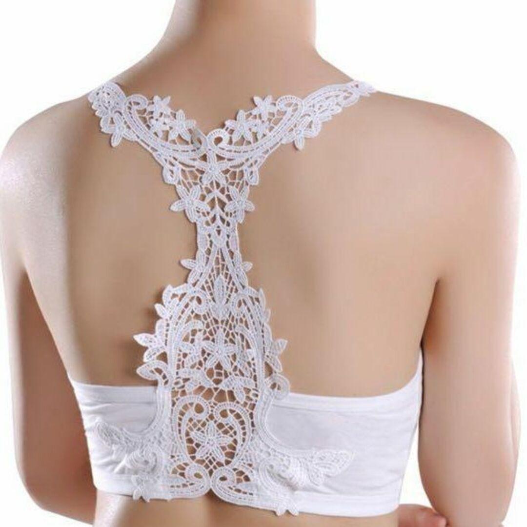 見せブラ パッド付き 背中 ブラトップ ホワイト キャミトップ ゴージャス 白1枚 ハーフトップ Yバック カップ付 レース拍卖