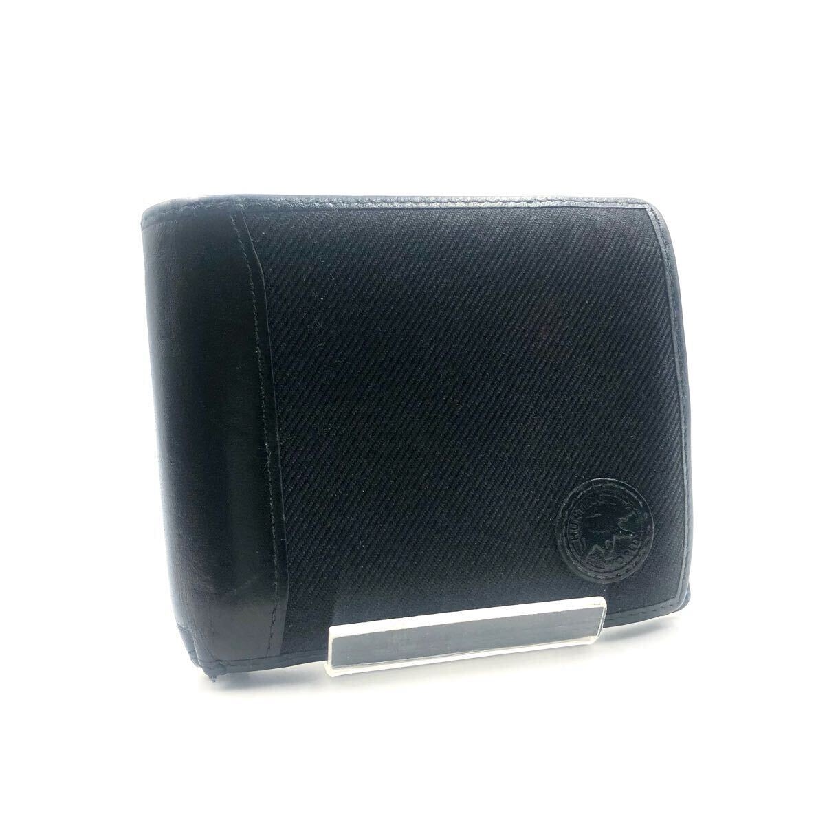 Hunting World ハンティングワールド 二つ折り財布 レザー×キャンバス ロゴ ブラック タグあり メンズ拍卖