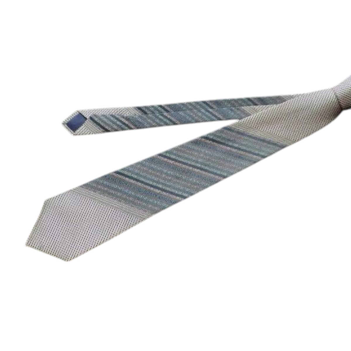 $ 新品同様 $ レア!● 西陣 ネクタイ ● 高級 西陣織 yoshino TOKYO ◆ チェック刺繍& ストライプ柄 総柄◆ オフホワイト 黒 濃紺 ◆ 春拍卖