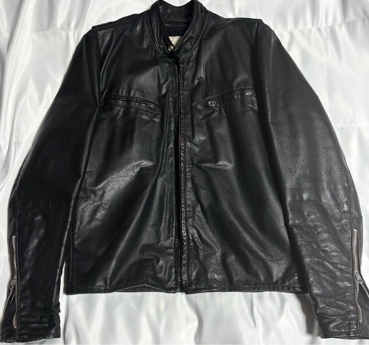希少ライナー付き!60〜70'sシングルレザーライダースジャケット ブラック 38 ビンテージ USA製!拍卖