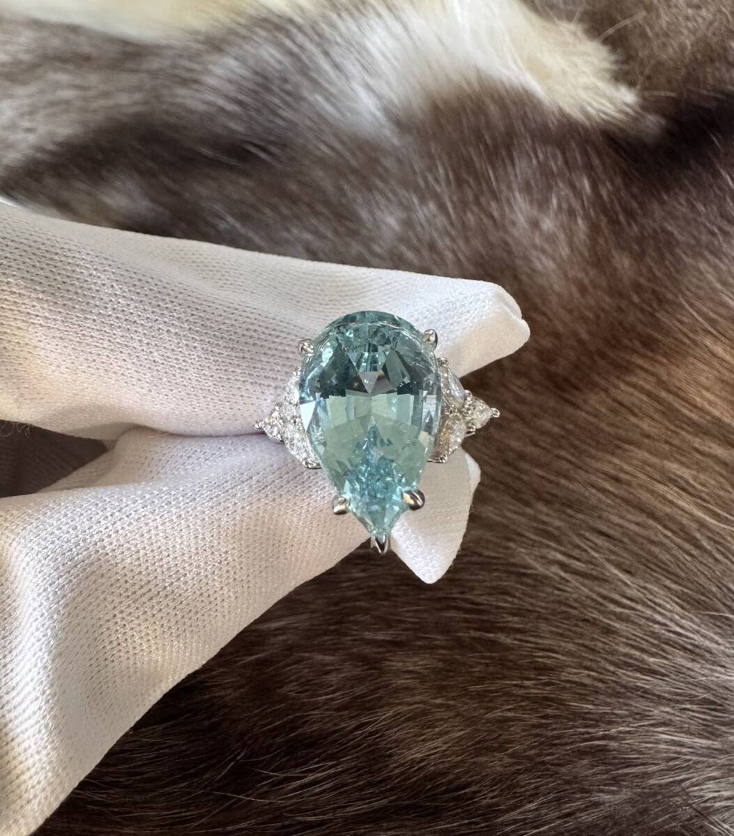 5.736ct 天然 サンタマリア アクアマリン D0.433ct リング 新品 鑑定書付き拍卖