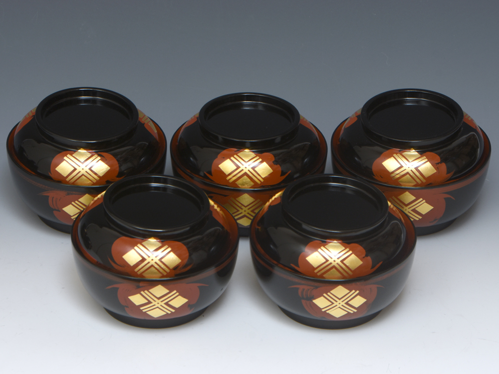 秀衡椀 煮物椀 5客 木椀 天然木 吸物碗 蓋物 煎茶道具 懐石道具 会席 木工芸 漆工芸 漆芸 z9652o拍卖