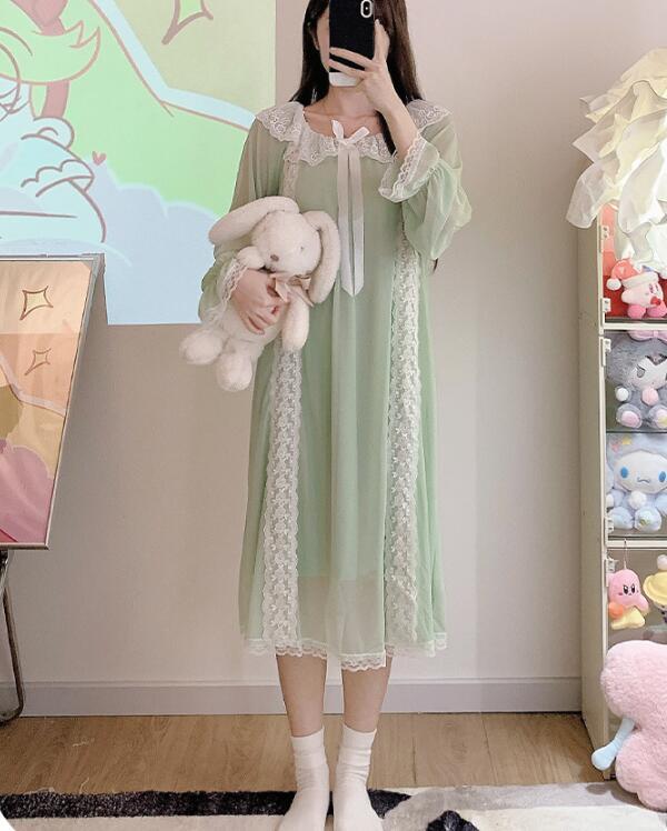 人気推薦レディース Sサイズ 綿 グリーン系 宮殿 プリンセス ネグリジェ ルームウエア 滑らか 肌さわり 心地良い リラックスお色選択可 拍卖