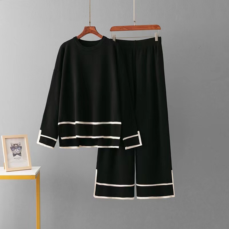 人気推薦新品 上質 パンツスーツ レディース 魅惑Style ニット素材 2点セット 黒 お色選択可 拍卖