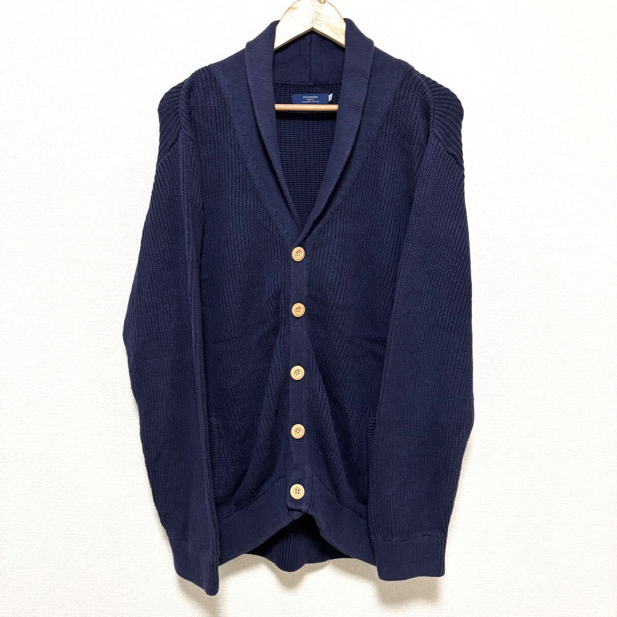 大きいサイズ◎【in'crewsive】インクルーシブ ニットカーディガン ショールカラー 綿100% セーター 長袖 アウター ブルー XL / Y26605zz拍卖