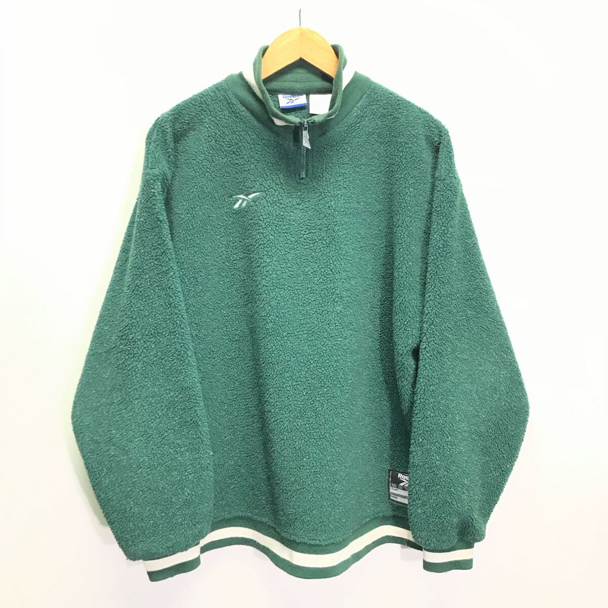 ビッグシルエット◎人気のプルオーバー◎【Reebok】リーボック アウター ハーフジップ アメカジ 古着 ストリート グリーン S /Y26726ii拍卖
