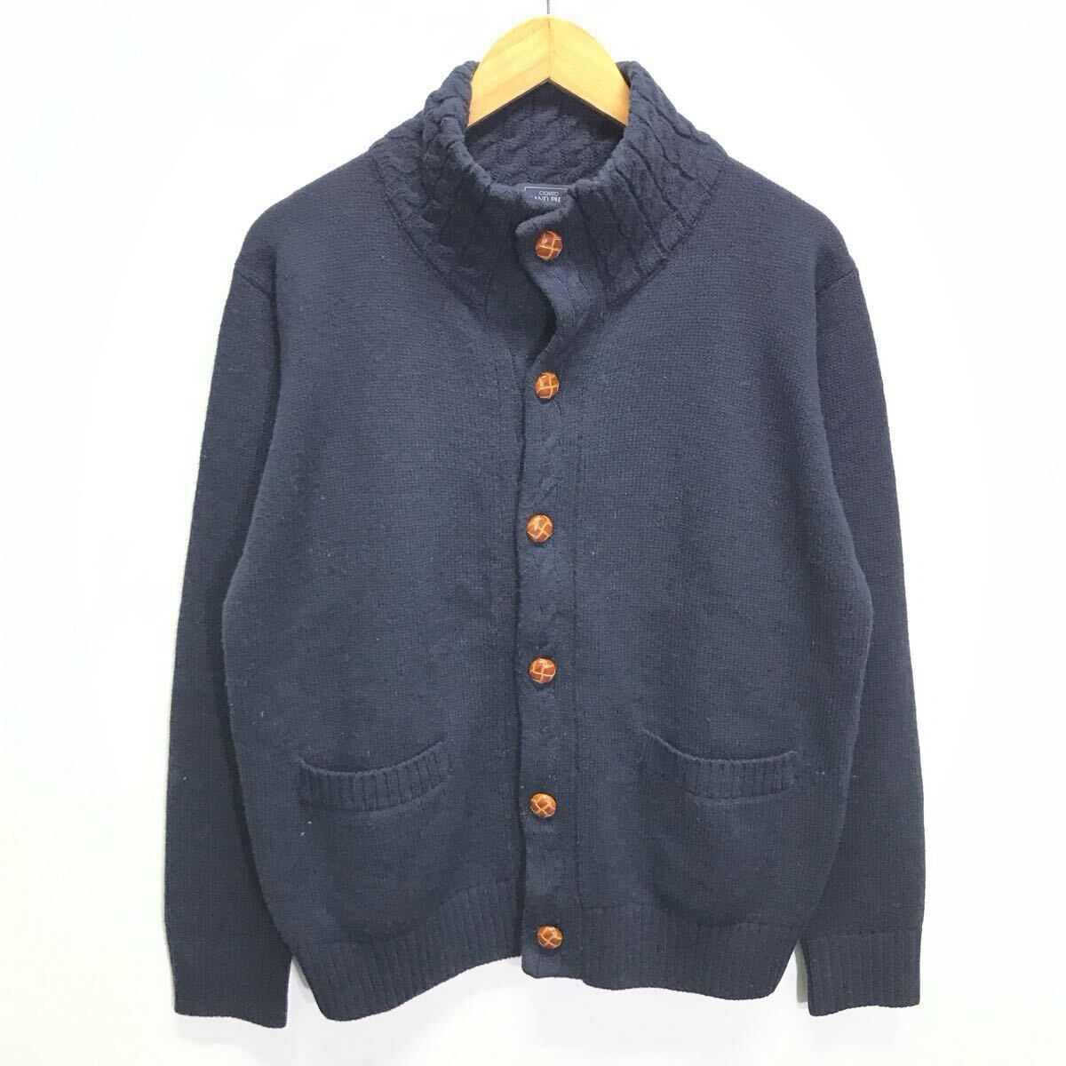 落ち着きのある上品なデザイン◎【GRAND PHASE】グランフェイズ カーディガン ニット セーター モックネック 大人 ネイビー L /Y28161ii拍卖