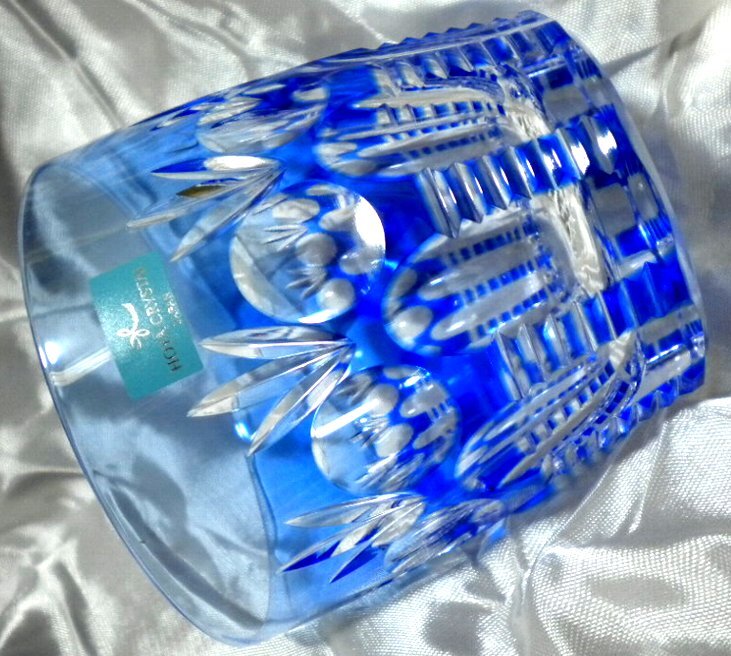 売切 HOYA クリスタル 切子 青色被 ロックグラス 容量大300cc 1客 A/F 纏購入特典有 寸法φ上86下59×H82mm 重量260g 口元厚1.5mm拍卖